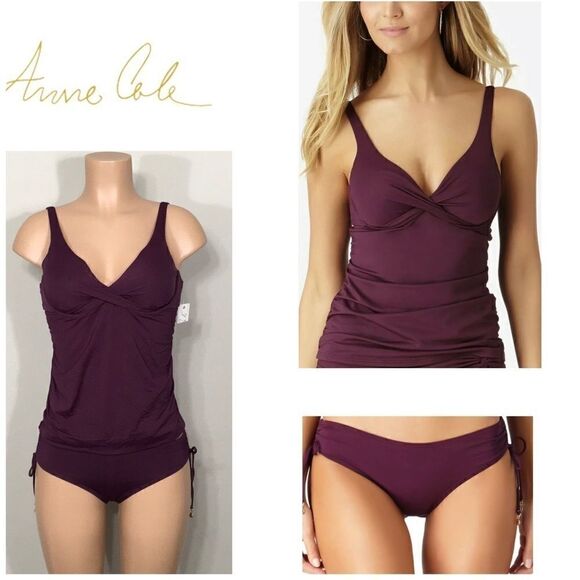 Anne Cole plum tankini set. 36B/34C top/S-bottom NWT - Picture 1 of 11